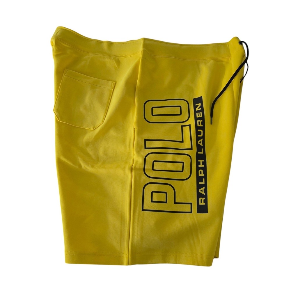 Polo Ralph Lauren Mens Double Knit Shorts Spellout Yellow Big & Tall Logo 5XB - Picture 2 of 11